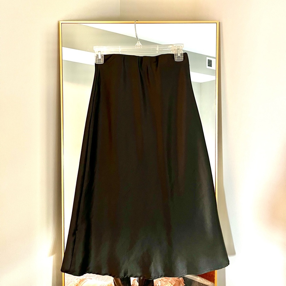 Satin black mid length skirt